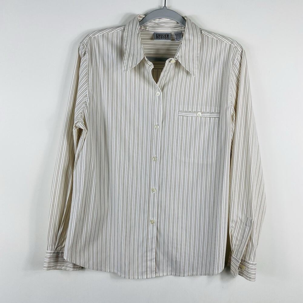 Chico's Design Button Shirt Medium 1 8 Striped Long Sleeve Cotton Blend Top